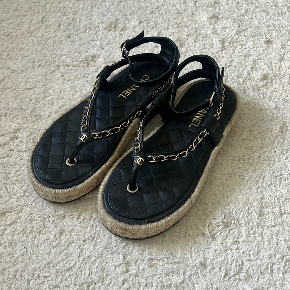 Chanel Leather Chain Link CC Sandal